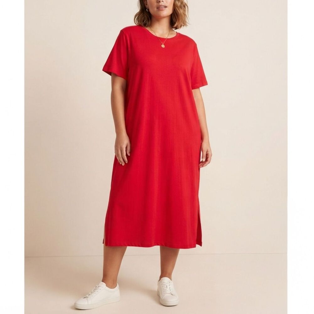 Coldwater Creek Red Maxi Dress Short Sleeve Cotton Knit Casual Lounge 1X